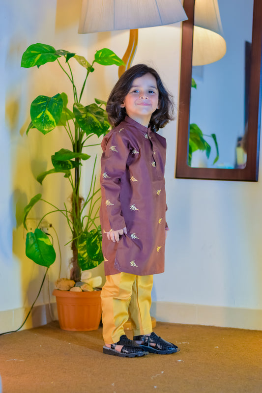 Embroidered Kurta with Mustard Shalwar