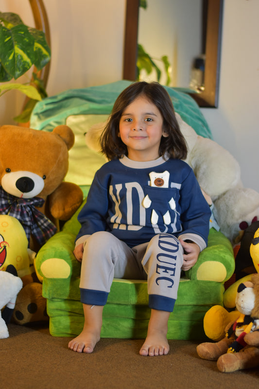 Kids Winter Fleece Suit with Bear Pocket