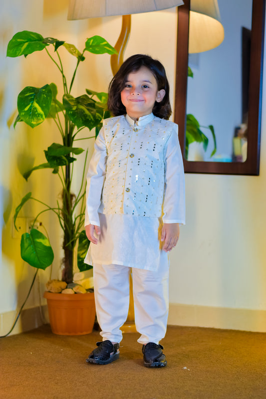 White Festive Kurta & Waistcoat Set