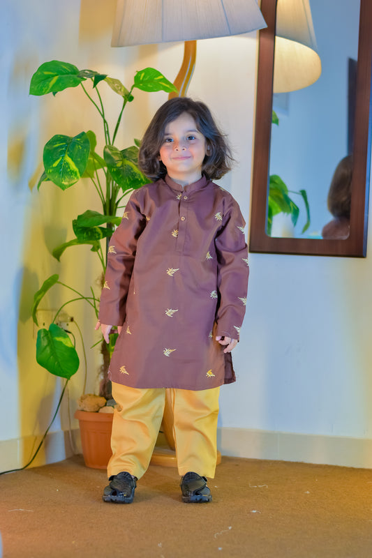 Embroidered Kurta with Mustard Shalwar