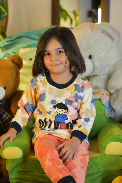 Multicolor Printed Kids Winter Fleece Suit