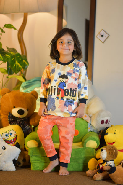 Multicolor Printed Kids Winter Fleece Suit