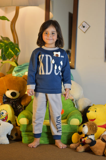 Kids Winter Fleece Suit with Bear Pocket
