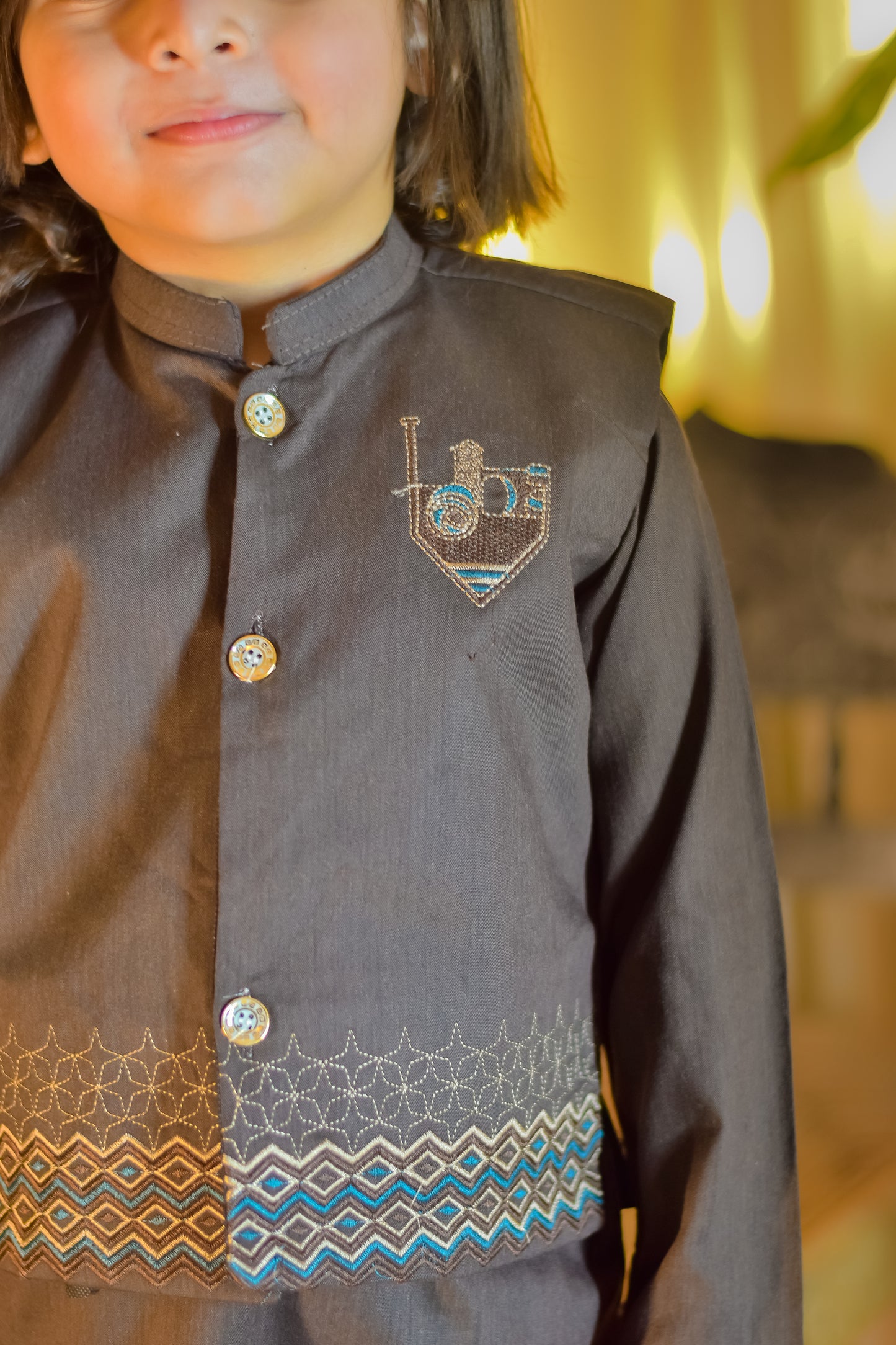 Black Kurta with Embroidered Waistcoat Set