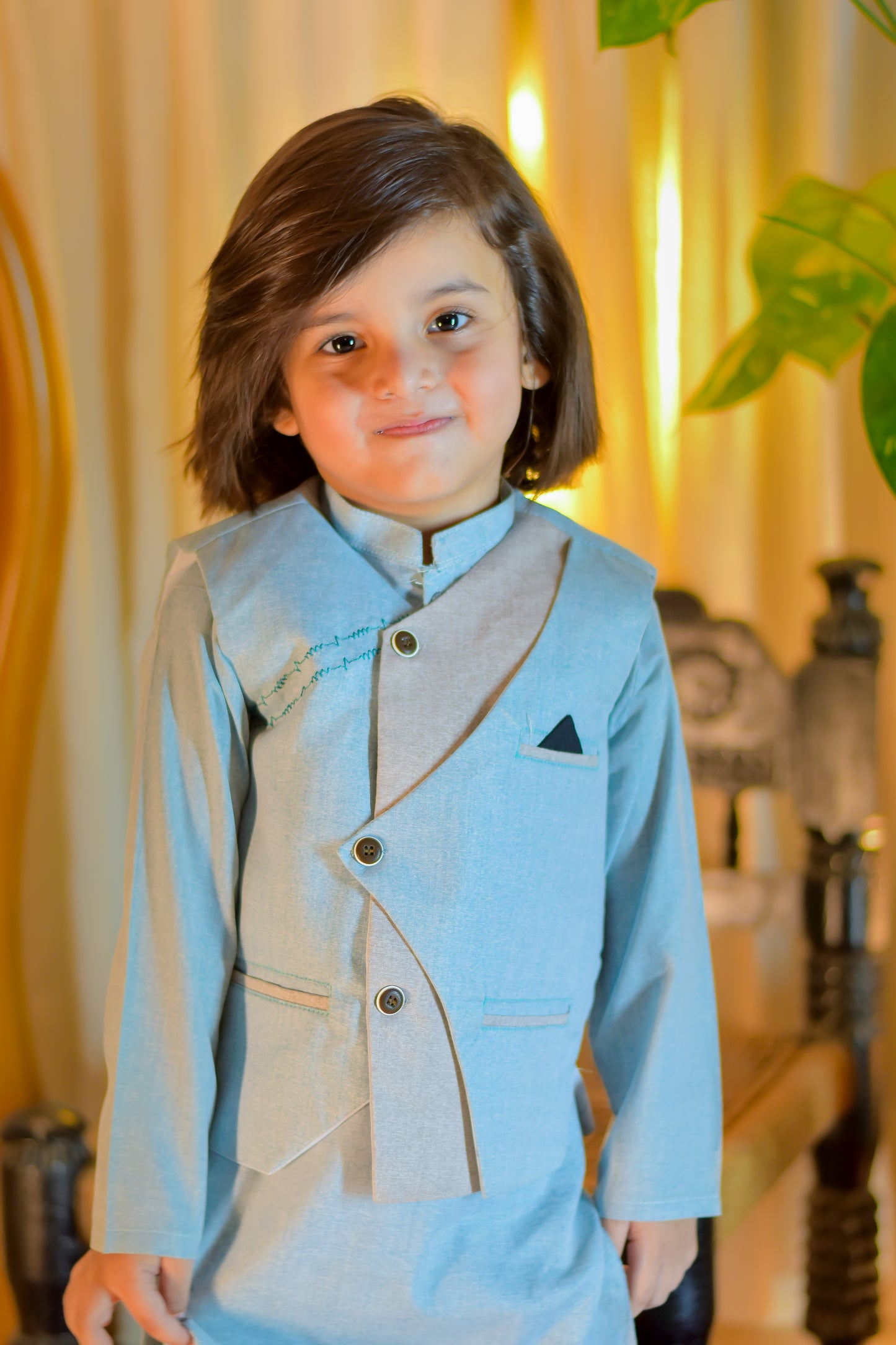 Kurta Suit with Modern Overlapping Waistcoat