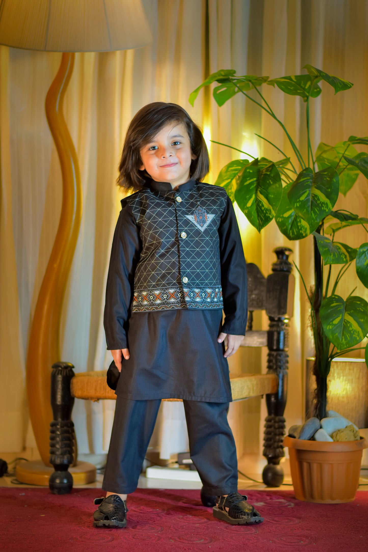 Kurta Suit with Geometric Embroidered Waistcoat Set