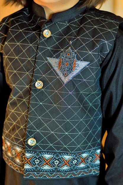 Kurta Suit with Geometric Embroidered Waistcoat Set