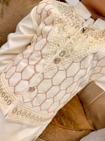 Cream Embroidered Kurta Suit with Designer Waistcoat