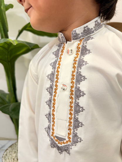 White Kurta Suit with Elegant Embroidered Neckline