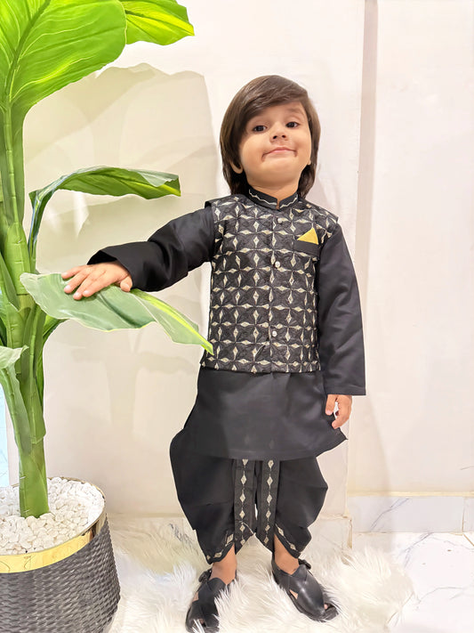 Black & Gold Ethnic Traditional Dhoti Set