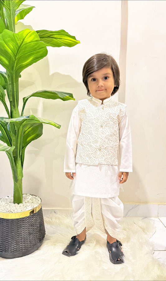 White Traditional Dhoti Set